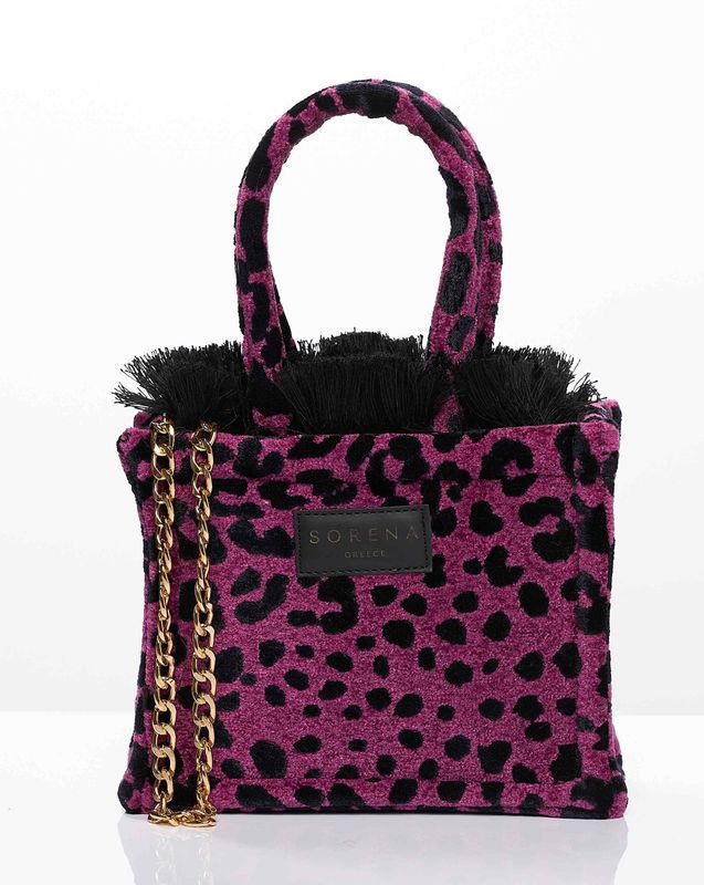 Sorena Leopard Velvet Magenta Mini Tote Bag