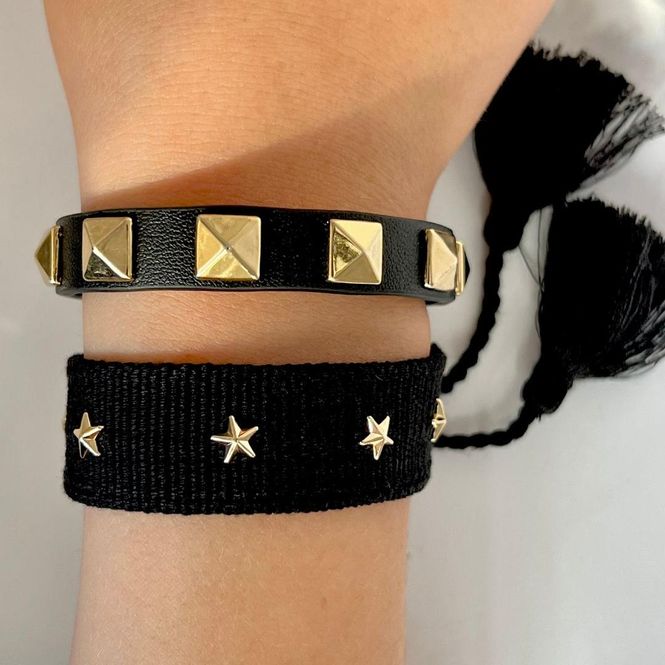 Hovedbilde Woven Friendship Bracelet W/Star Studs Black W/Gold